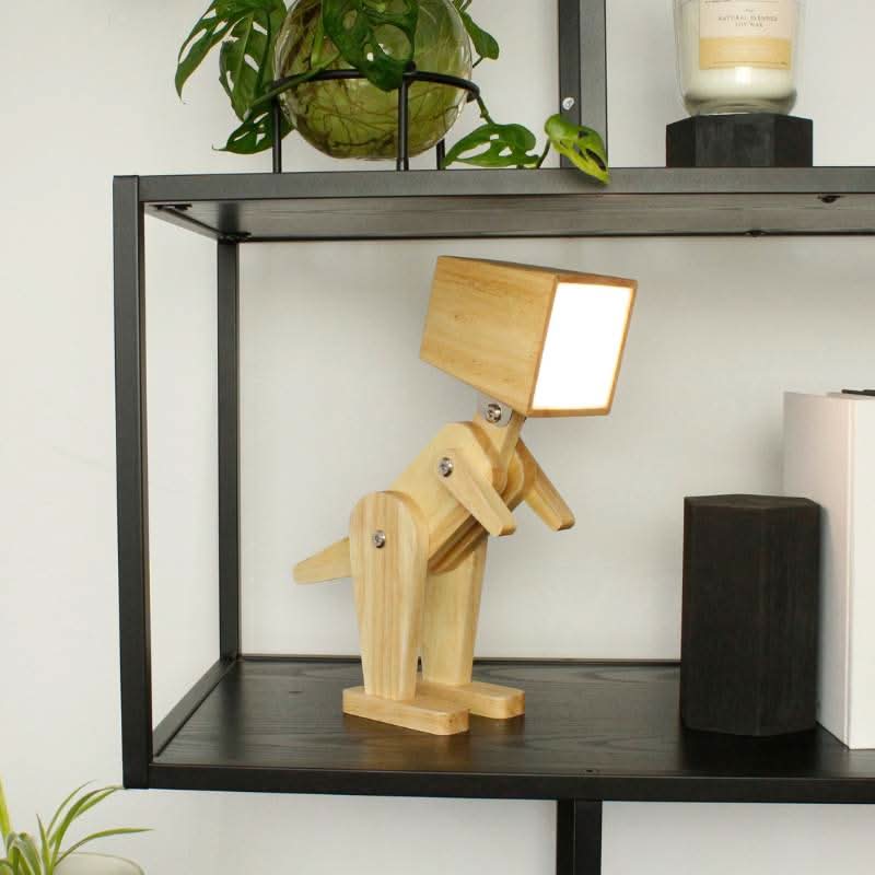 Dino Spike Tischleuchte | Dimmbare Holz LED Lampe mit Touch-Funktion und Ladefähigkeit