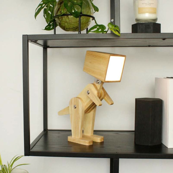 Dino Spike Tischleuchte | Dimmbare Holz LED Lampe mit Touch-Funktion und Ladefähigkeit