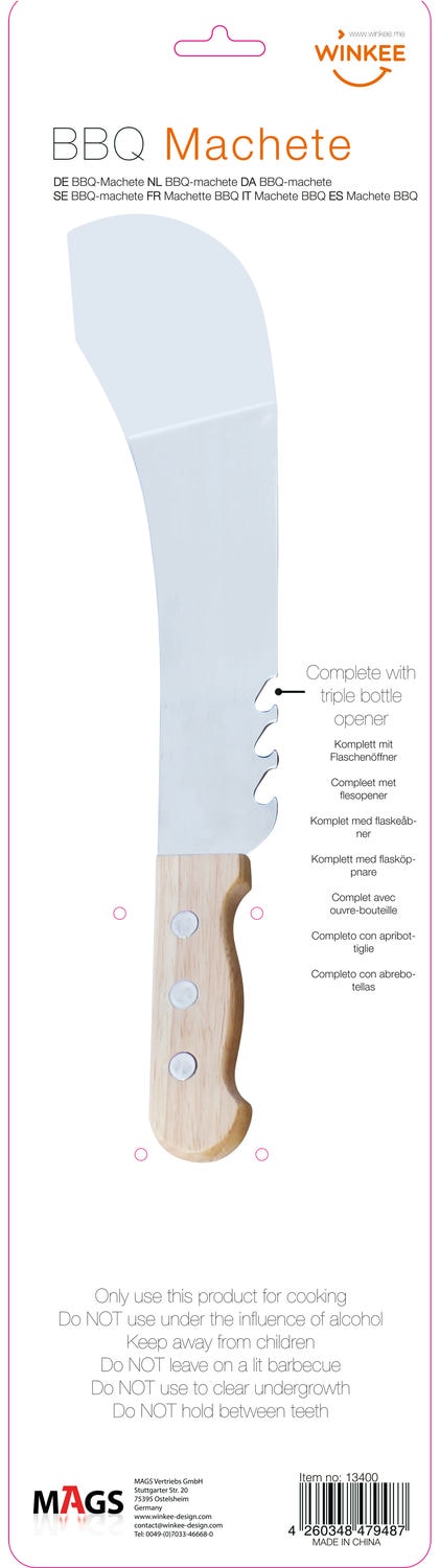 Premium Grillmachete mit integriertem Flaschenöffner | Edelstahl und Holzgriff