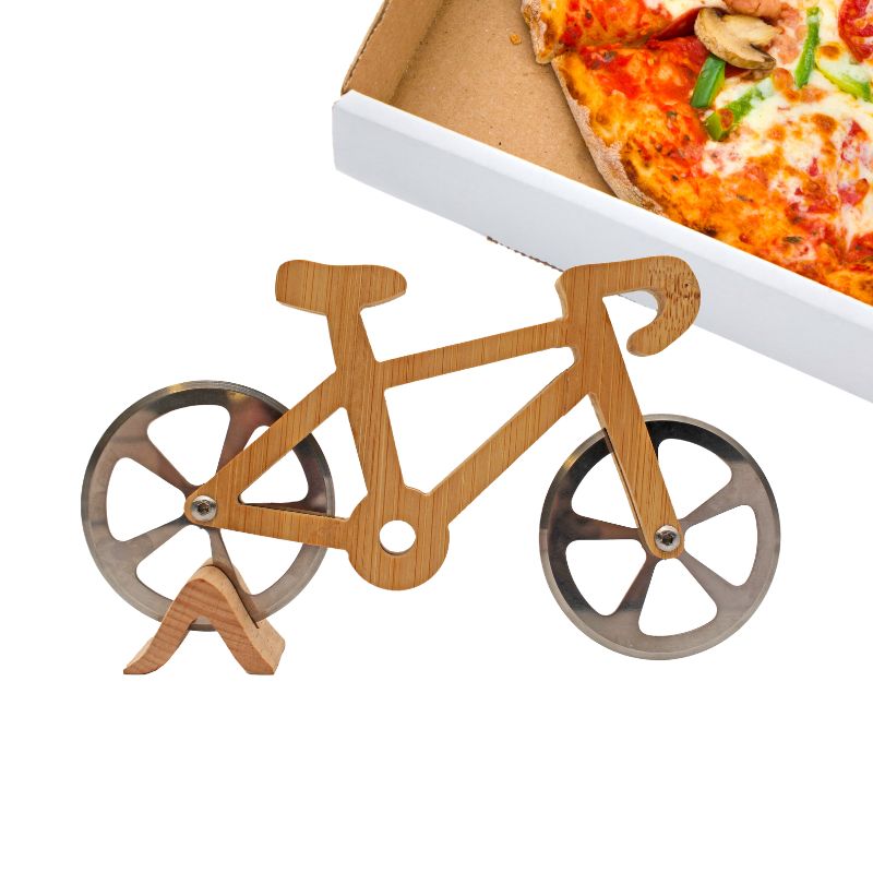 Pizzaschneider aus Holz in Form eines Fahrrads